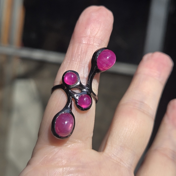 Pink Ruby sterling & rhodium finger cuff sz7 - Picture 6 of 7